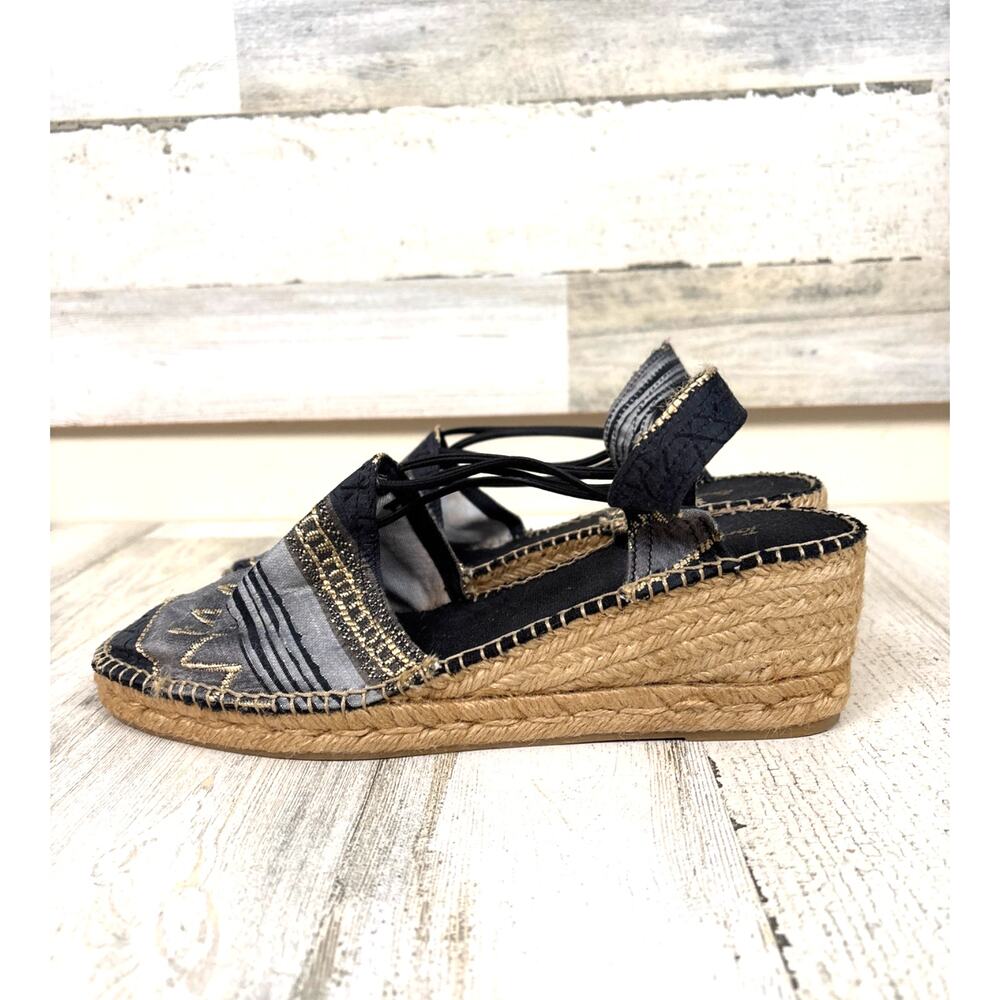 Toni Pons Womens 11 Black Gold Slip-On Espadrille Sandals NEW Boho Chic